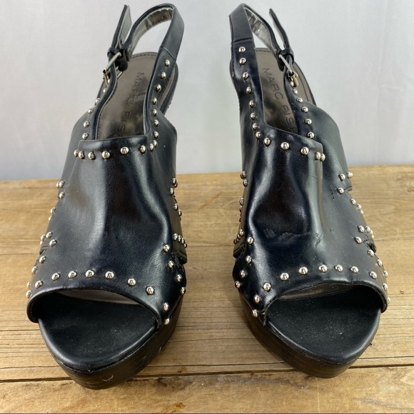 Marc Fisher black with silver studs sexy sling back heels, 7.5 - Picture 2 of 10